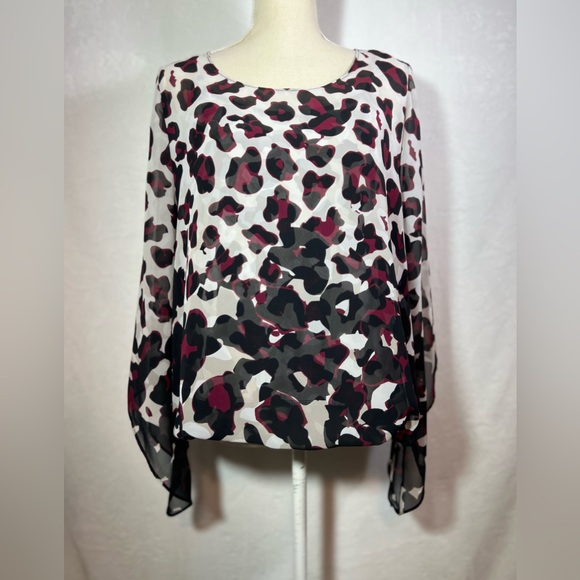 Alfani Women's Blouse - Black and Burgundy Animal Print Size M Cami Attached - Picture 1 of 7
